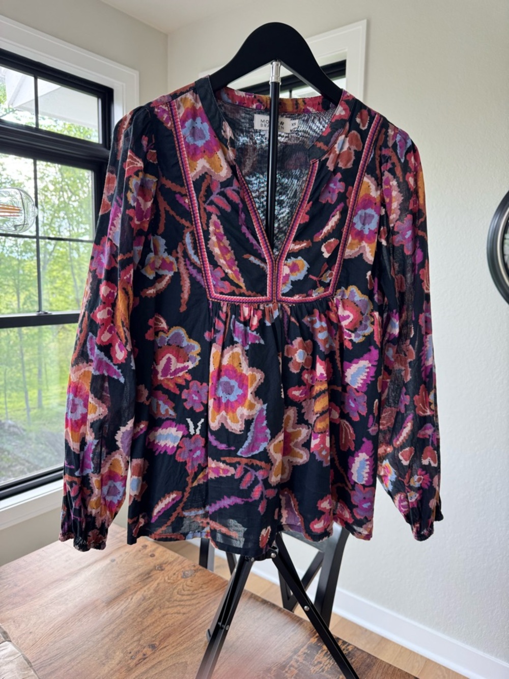 Molly Bracken Black Floral V-Neck Embroidered Tunic